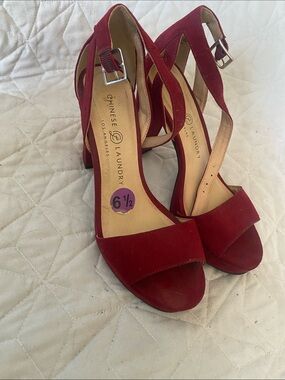 Chinese Laundry Burgundy Suede Open-Toe Ankle-Strap Heels